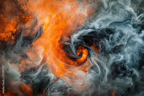 A Breathtaking Symphony of Fire and Smoke: The Dance of Flames as They Swirl in a Fiery Vortex of Dynamic Energy and Color photo