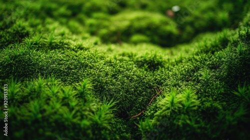 Close-up of lush green moss forming a rich botanical background, offering a tranquil and earthy setting with space for text