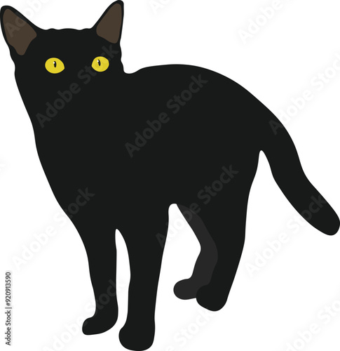 Bombay Black Cat Minimal Flat Vector Illustration for Halloween
