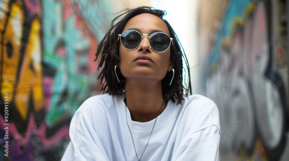 Urban Streetwear Chic: Model Strike a Pose in Graffiti-Filled Alley with Edgy Modern Style Urban Streetwear Chic: Model Strike a Pose in Graffiti-Filled Alley with Edgy Modern Style