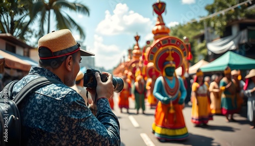 A photographer documenting a cultural festival in a vibrant setting photo