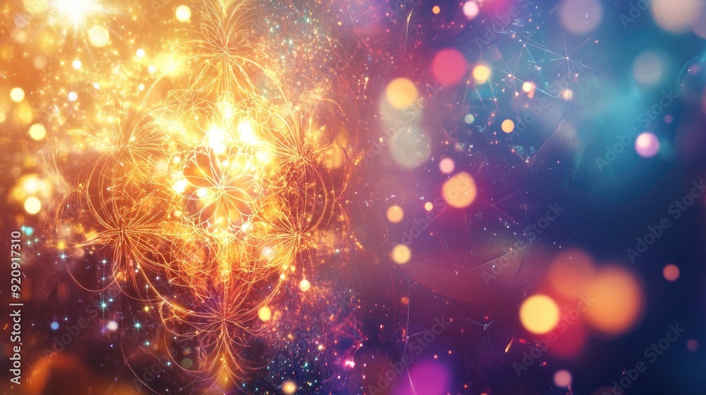 Dynamic abstract background with religious symbols interwoven, set against a backdrop of glowing light and color Dynamic abstract background with religious symbols interwoven, set against a backdrop of glowing light and color