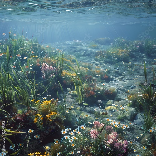 Marine ecosystems where underwater flora influences the transmission of sound, flora ecosystems noise, marine acoustics