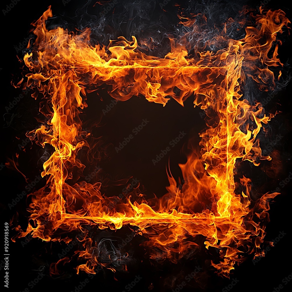 Fiery square frame isolated on black background. Fiery square frame isolated on black background.