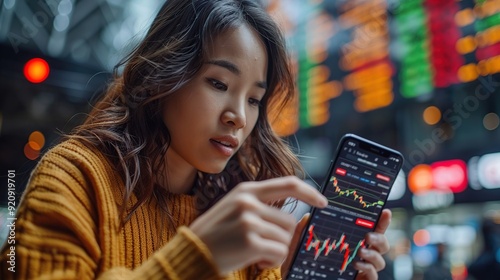 Woman Checking Stock Market on Phone