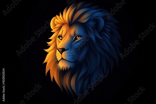 majestic lion head logo regal mane flowing into abstract geometric shapes powerful gaze conveying strength and leadership photo