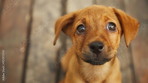 Curious Puppy with Floppy Ears Gazing Up with Innocent Eyes