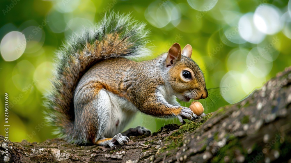 Curious Squirrel Enjoying an Acorn Snack on Tree Branch