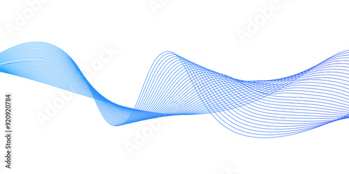 Abstract blue wave lines on transparent background.Abstract blue wave lines pattern for banner,Curve wave seamless pattern. Line art striped graphic templat,white background with space for your texter
