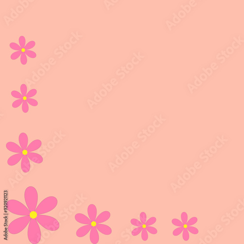 pink flowers on the side on a pink background free space