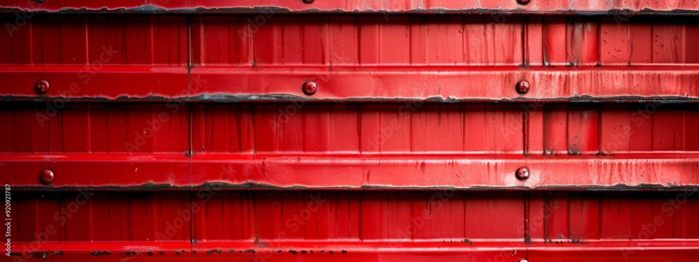 A tight shot of a red metallic structure, adorned with rivets and their corresponding holes along its side A tight shot of a red metallic structure, adorned with rivets and their corresponding holes along its side