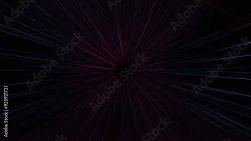 Bold blue and purple streaks radiate from a central point with black 