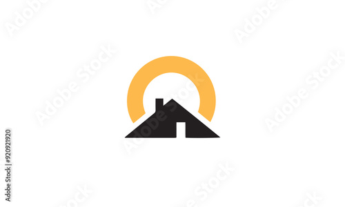 simple home real estate sun logo icon vector white background
