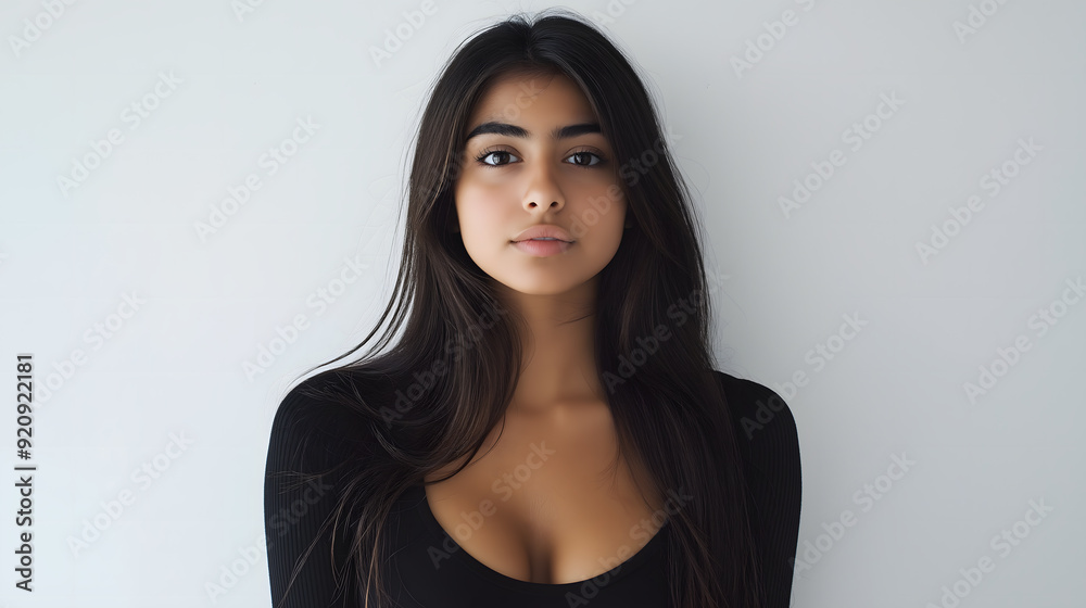 Full-Body Photograph of a Twenty-Year-Old Latina Woman Against a Solid White Background Full-Body Photograph of a Twenty-Year-Old Latina Woman Against a Solid White Background
