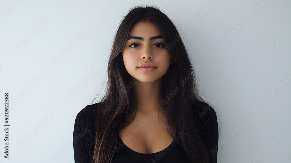 Full-Body Photograph of a Twenty-Year-Old Latina Woman Against a Solid White Background Full-Body Photograph of a Twenty-Year-Old Latina Woman Against a Solid White Background