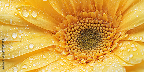 Close-Up of a Yellow Flower with Dew-Soaked Petals, Capturing the Natural Beauty and Fresh Morning Vibes with an Emphasis on Texture, Detail, and the Charm of Floral Elegance