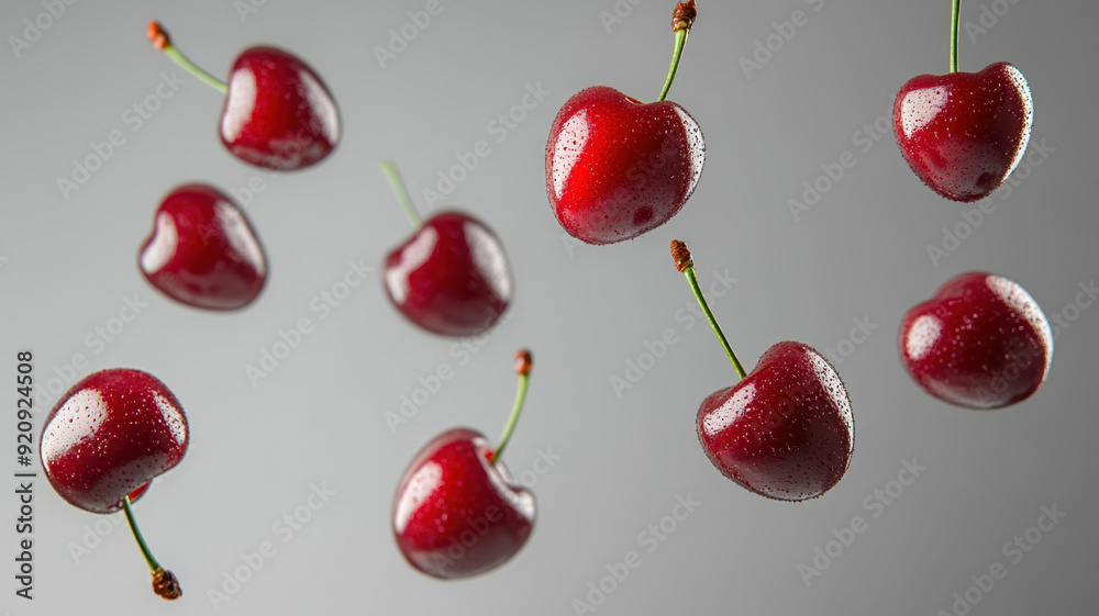 Juicy cherry berry super close-up, sweet juicy fruit with a red glossy shell around a drop of water. Juicy cherry berry super close-up, sweet juicy fruit with a red glossy shell around a drop of water.