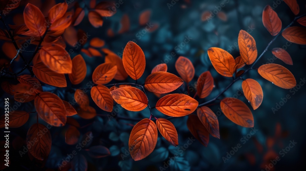 Branch with vivid orange leaves growing during autumn season Branch with vivid orange leaves growing during autumn season