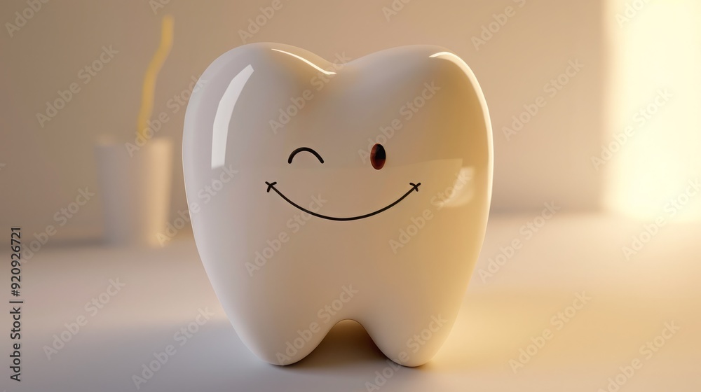 A pearly white tooth smiles with a wink, a playful reminder to take care of your oral health. A pearly white tooth smiles with a wink, a playful reminder to take care of your oral health.