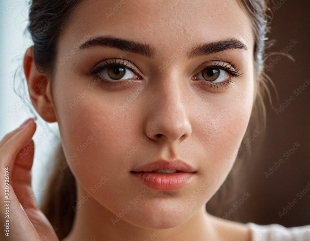 Fototapeta premium A beautiful girl taking care of her skin washing face with facewash