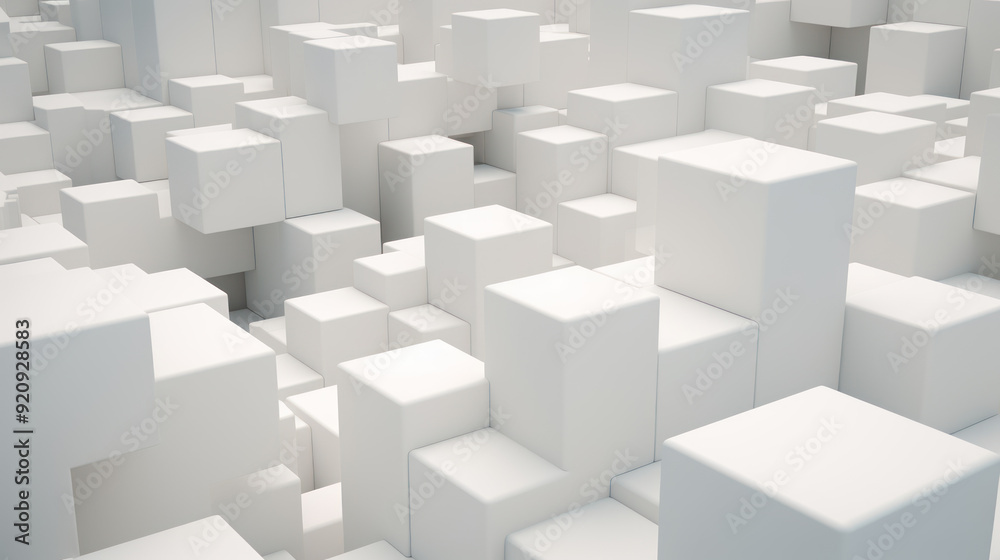 Cube background. Vast array of white cubes of different sizes, arranged in a random pattern. Minimalist color scheme and geometric pattern. Cube background. Vast array of white cubes of different sizes, arranged in a random pattern. Minimalist color scheme and geometric pattern.