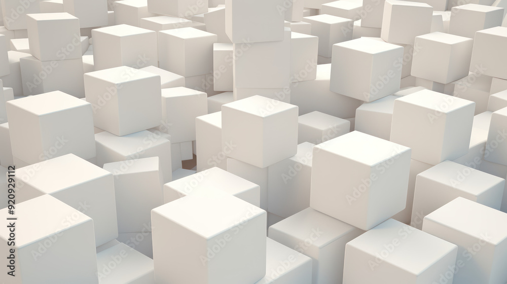 Cube background. Vast array of white cubes of different sizes, arranged in a random pattern. Minimalist color scheme and geometric pattern. Cube background. Vast array of white cubes of different sizes, arranged in a random pattern. Minimalist color scheme and geometric pattern.