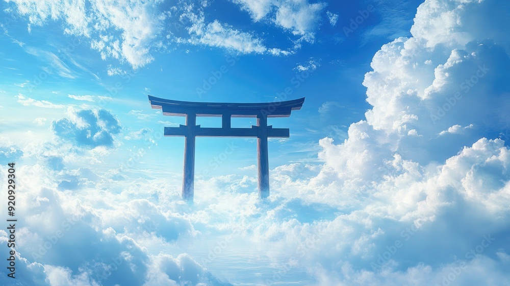 A beautiful gate floating among clouds in a heavenly blue sky, evoking a sense of tranquility and spiritual entrance. A beautiful gate floating among clouds in a heavenly blue sky, evoking a sense of tranquility and spiritual entrance.