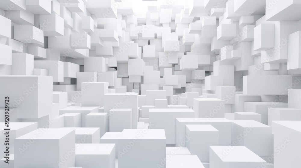 Cube background. Vast array of white cubes of different sizes, arranged in a random pattern. Minimalist color scheme and geometric pattern. Cube background. Vast array of white cubes of different sizes, arranged in a random pattern. Minimalist color scheme and geometric pattern.