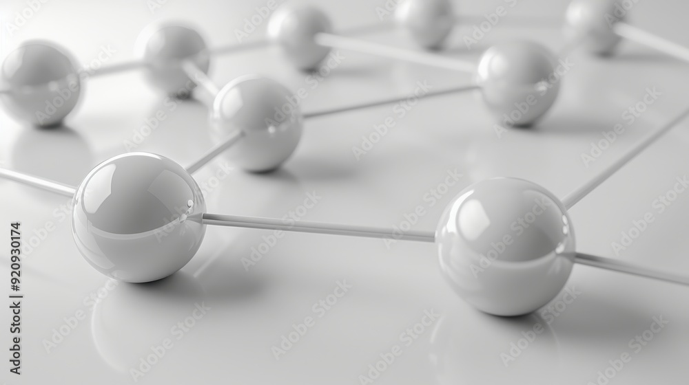Fototapeta premium Spheres connected by lines illustrate a molecular structure in a contemporary lab environment