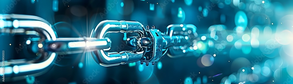 Metallic Chain with Blue Bokeh Background. Metallic Chain with Blue Bokeh Background.