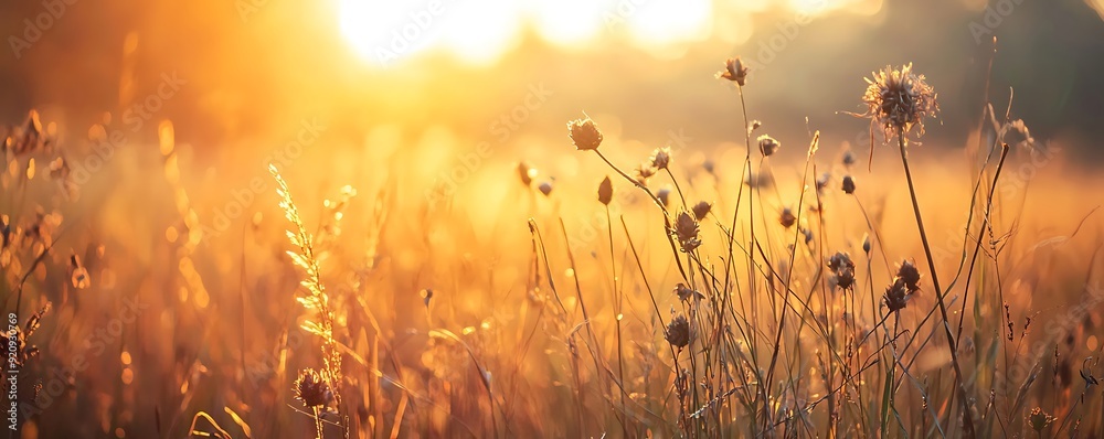 Golden Hour Field with Dry Plants and Blurred Background. Golden Hour Field with Dry Plants and Blurred Background.