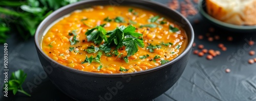 Warm bowl of autumn lentil soup
