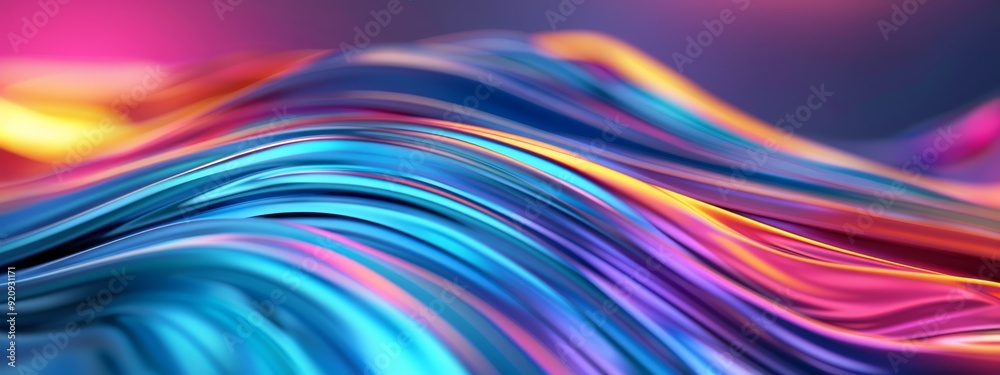 A tight shot of a multihued paint wave on black, comprised of pink, blue, yellow, green, pink, purple A tight shot of a multihued paint wave on black, comprised of pink, blue, yellow, green, pink, purple