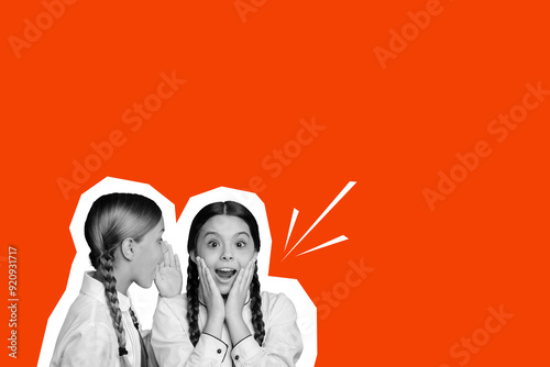 Photography Composite photo collage of two happy amazed school classmates friends girls talk