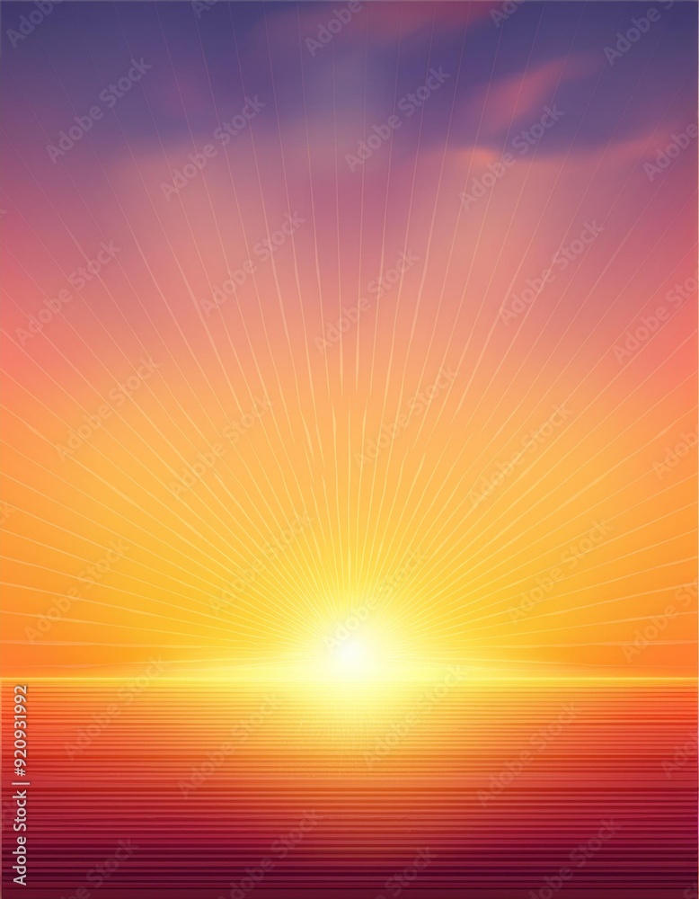 Obraz premium Sunrise in Morning with Orange,Yellow and Pink sky, Vertical Dramatic twilight landscape with Sunset in evening, Vector mesh horizon Sky banner of sunrise or sunlight for four seasons background. cop