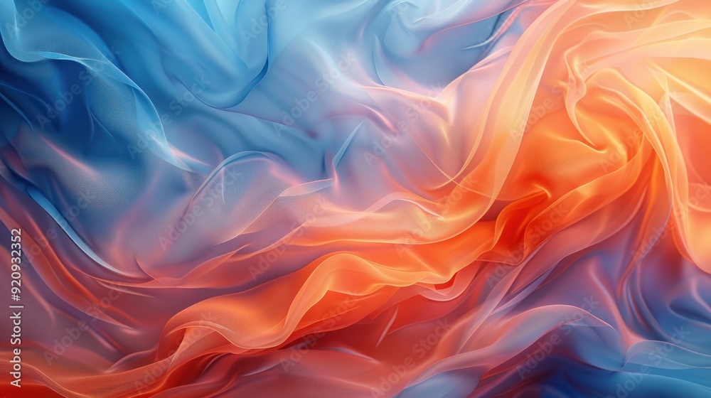 Obraz premium A bright abstract pattern consisting of flowing ribbons in rainbow colors with a prominent peach hue.