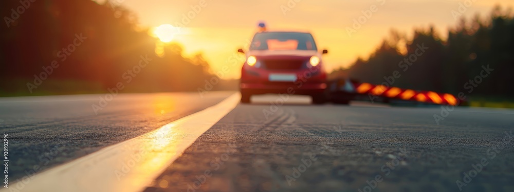 A car is parked next to the road, towed by a tow truck A car is parked next to the road, towed by a tow truck