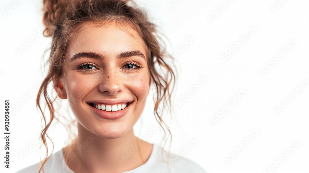 happy young beautiful woman smiling isolated on white background