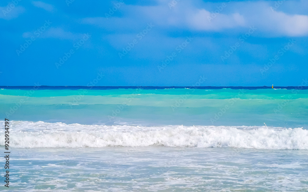 Tropical Caribbean beach clear water waves Playa del Carmen Mexico. Tropical Caribbean beach clear water waves Playa del Carmen Mexico.
