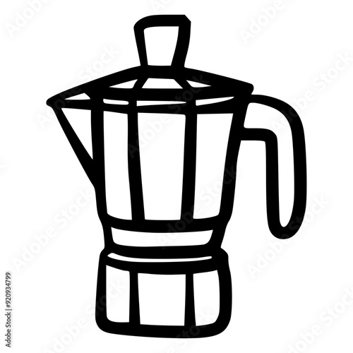 black and white hand drawn minimalist line art black and white color mokapot brewed coffee