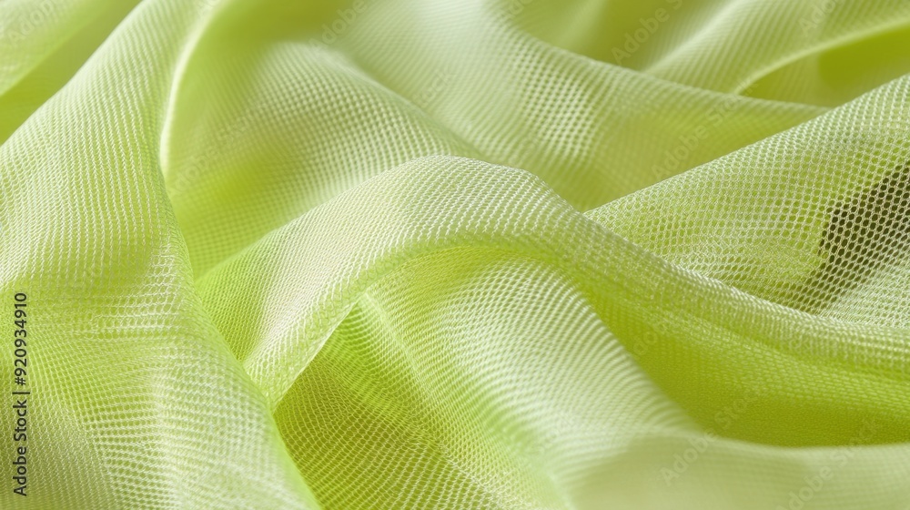 Delicate Green Textured Fabric Waves Close-up Delicate Green Textured Fabric Waves Close-up