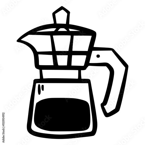black and white hand drawn minimalist line art black and white color mokapot brewed coffee