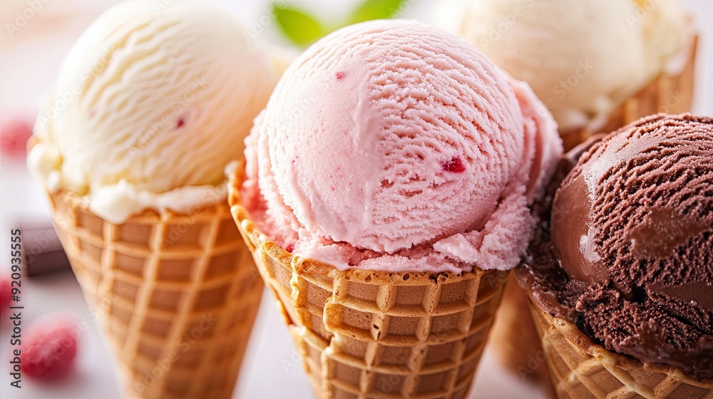 Sweet Summer Delights. Variety of tempting ice cream cones Sweet Summer Delights. Variety of tempting ice cream cones