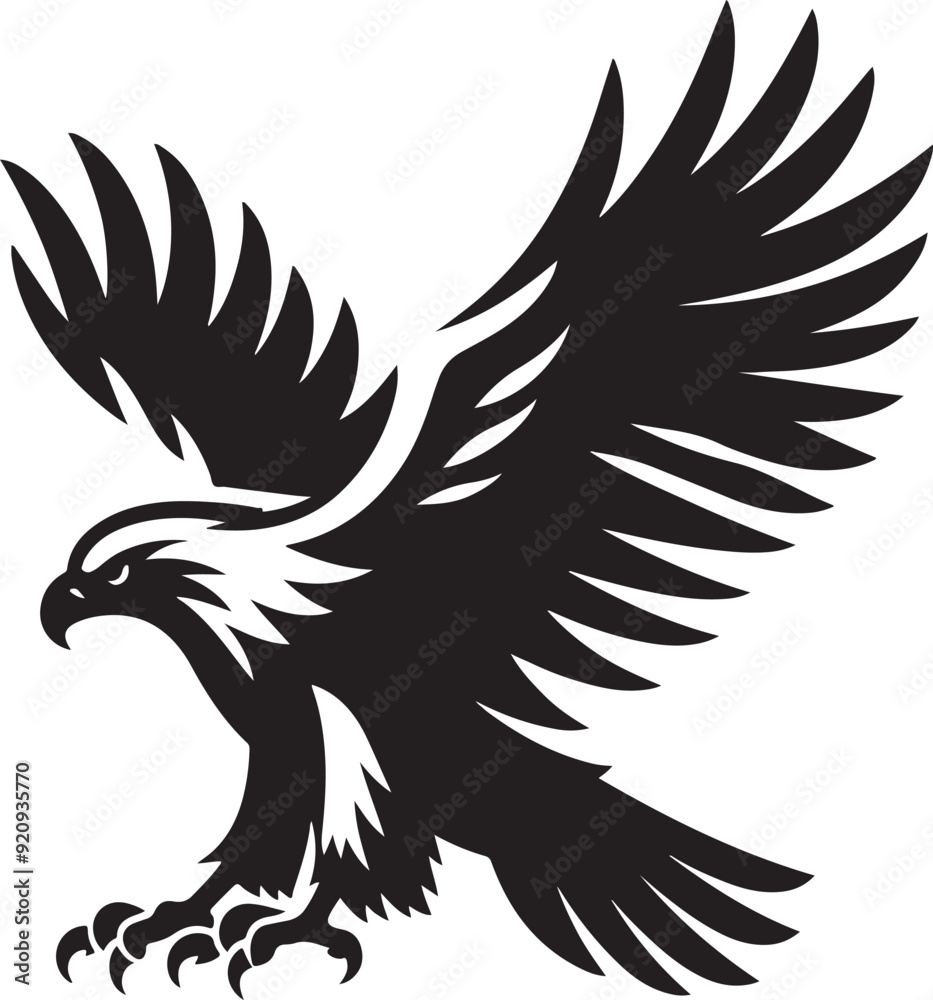 A powerful eagle silhouette in flight, wings spread wide with sharp, defined lines, symbolizing freedom and strength. A powerful eagle silhouette in flight, wings spread wide with sharp, defined lines, symbolizing freedom and strength.