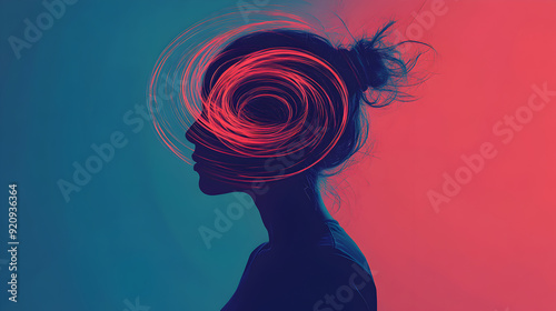 A silhouette of a person with an infinite loop inside their head, symbolizing repetitive, cyclical thoughts or anxiety.


