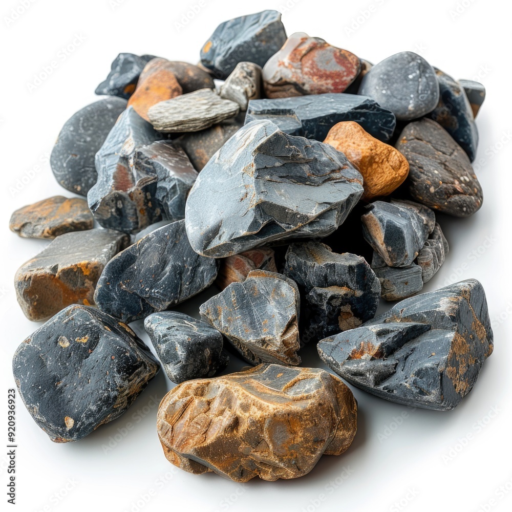 Natural Rocks and Gravel Pile on Clean White Surface for Backgrounds or Textures Natural Rocks and Gravel Pile on Clean White Surface for Backgrounds or Textures