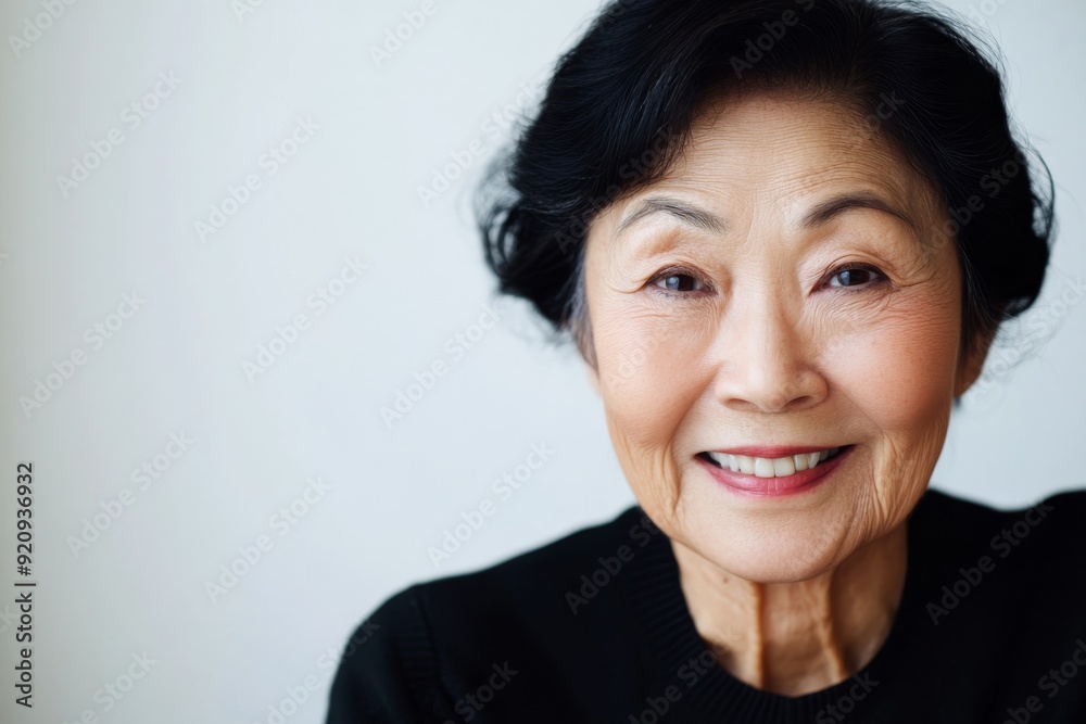 A healthy elderly Asian woman beams with joy, showcasing her warm smile and engaging personality in a closeup portrait captured from a slightly higher perspective A healthy elderly Asian woman beams with joy, showcasing her warm smile and engaging personality in a closeup portrait captured from a slightly higher perspective