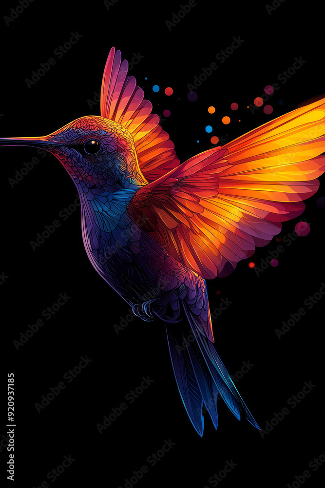 Fototapeta premium Vibrant Hummingbird in a Spectacular Array of Colors and Vector Art Style