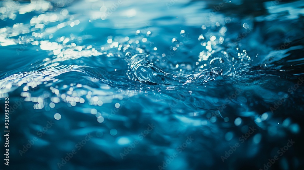 Tranquil Serenity. Calm and clear blue water surface with blurred transparency concept