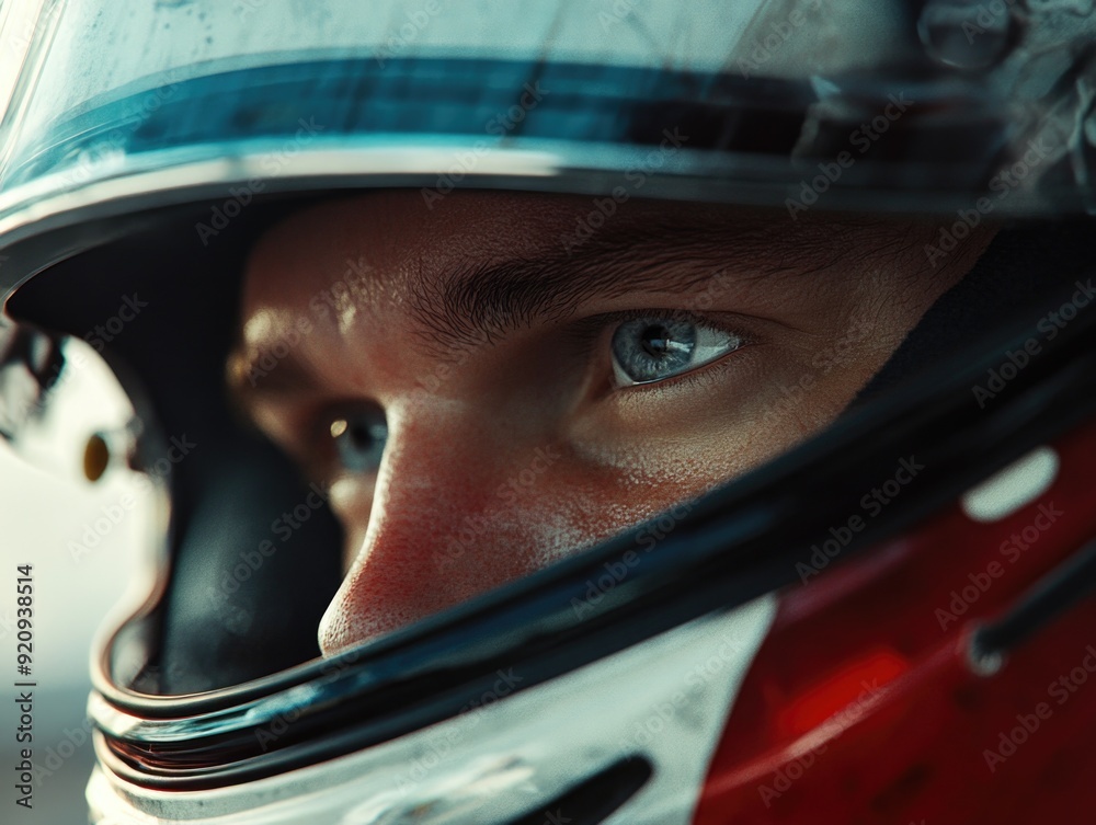 Driver in Helmet looking forward Driver in Helmet looking forward